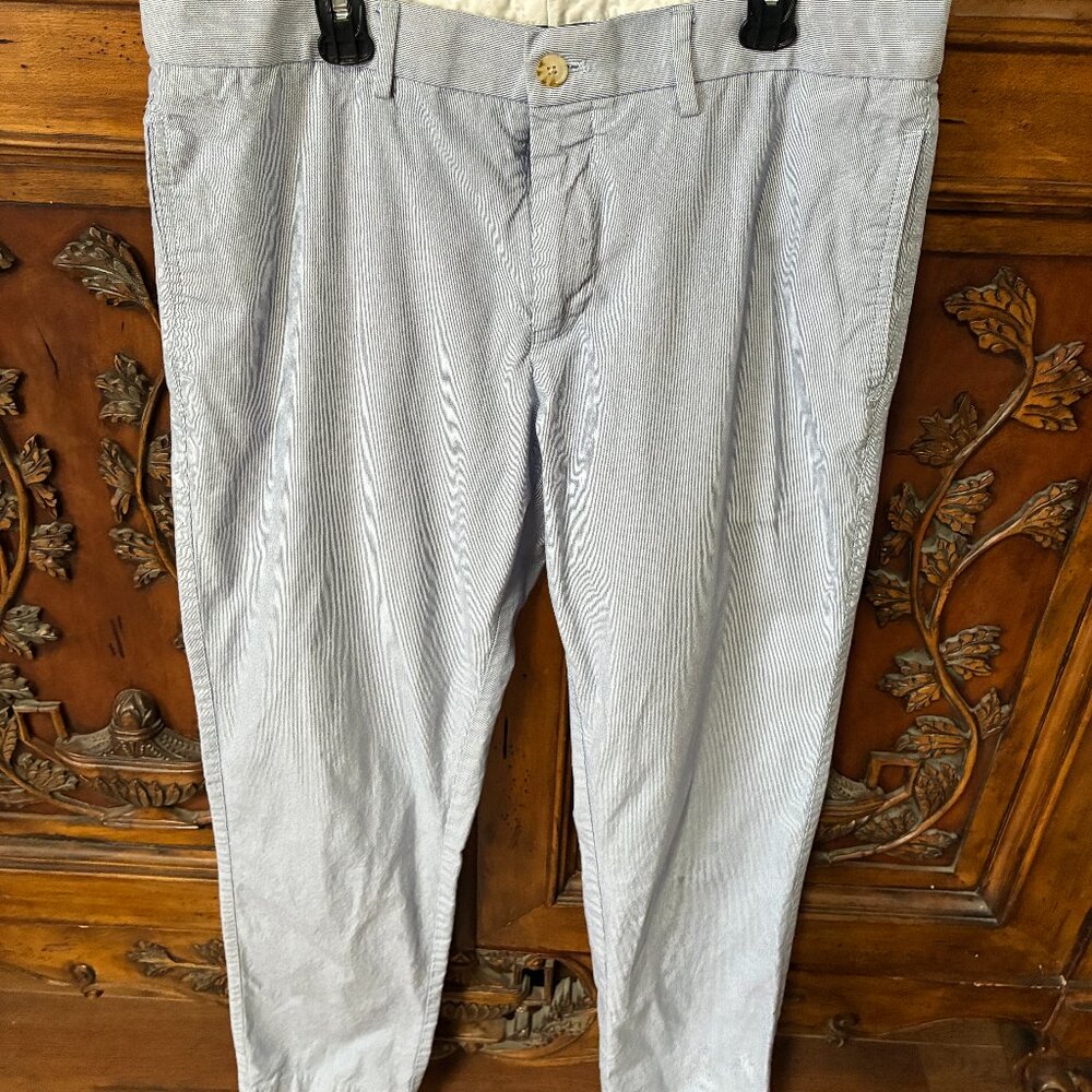 Tailor Byrd Collection Mens Blue White Striped Stretch Fabric Chino Pants 34x32.